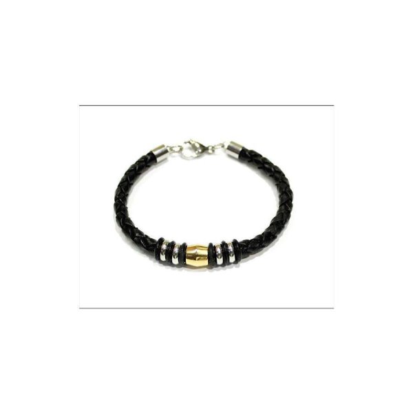 Lederarmband geflochten mit Edelstahl Perlen  21cm