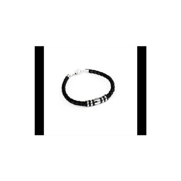 Lederarmband geflochten Leder Herrenarmband / Edelstahl Verschluss und Perlen 17cm
