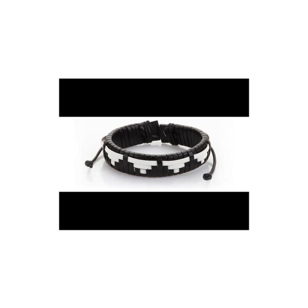 Surferarmband Lederarmband Leder Armband Surfer für Damen und Herren M1 Schwarz mit Muster Weiß
